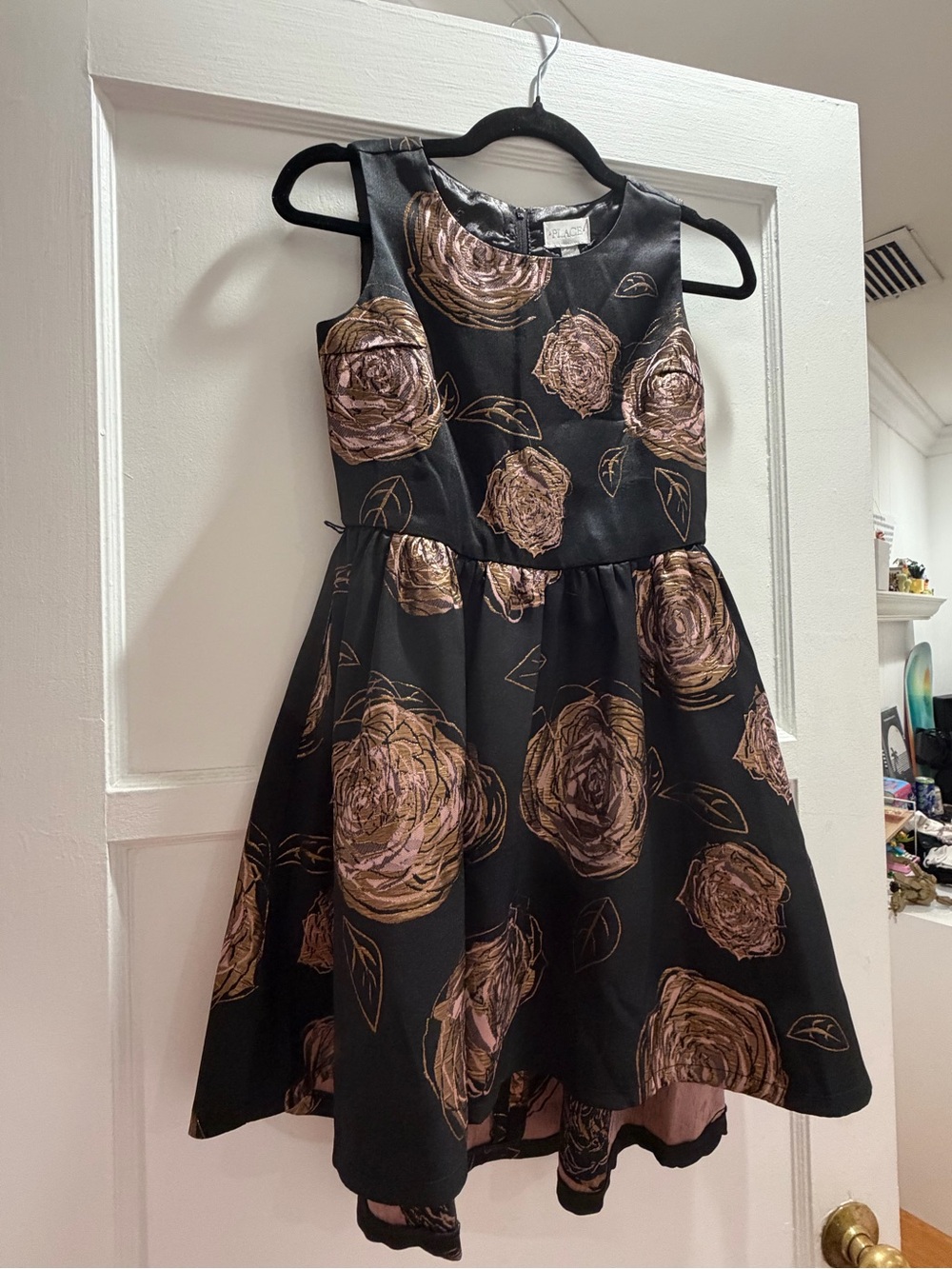 The Place Black Dress with Gold Rose Print